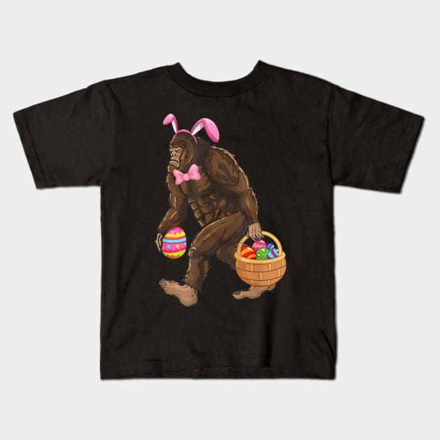 Bigfoot Carring Eggs Easter Bigfoot Easter Costume Kids T-Shirt by Rich kid